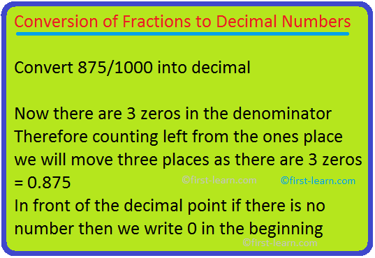 Conversion of Fractions to Decimal Numbers