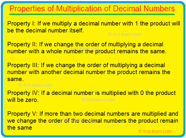 Properties of Multiplication of Decimal Numbers